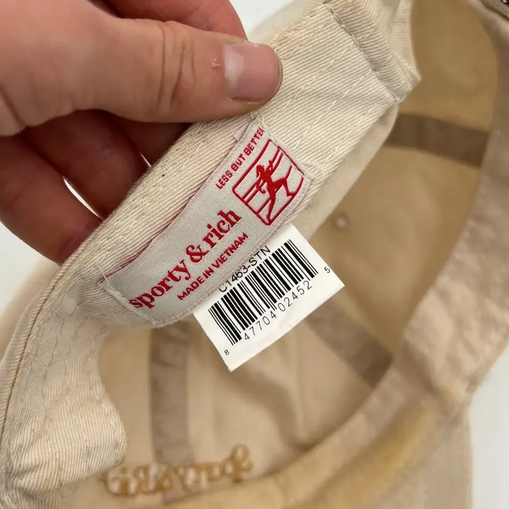 Sporty & Rich Logo Dad Hat Cream Cotton Adjustable Strapback Baseball Cap